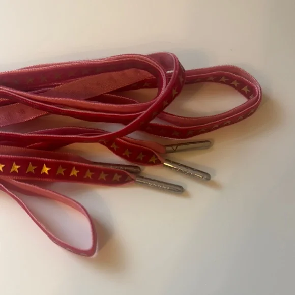 Golden Goose Pink-Red and Gold Star Velvet Shoelaces - Picture 2 of 2